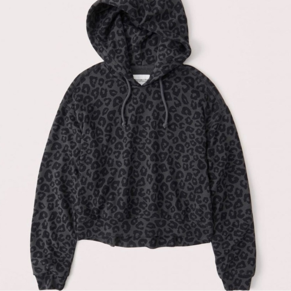 Abercrombie & Fitch soft AF cropped black leopard hoodie